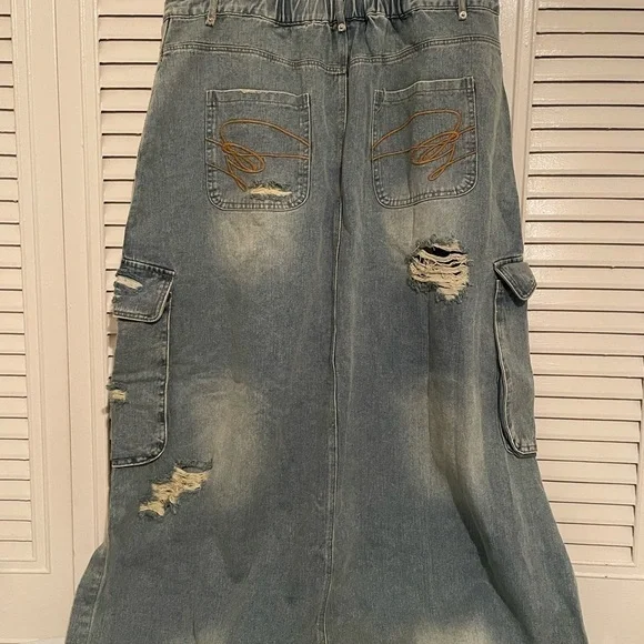 Jaded gypsy jewel distressed denim light wash skirt - Picture 9 of 13